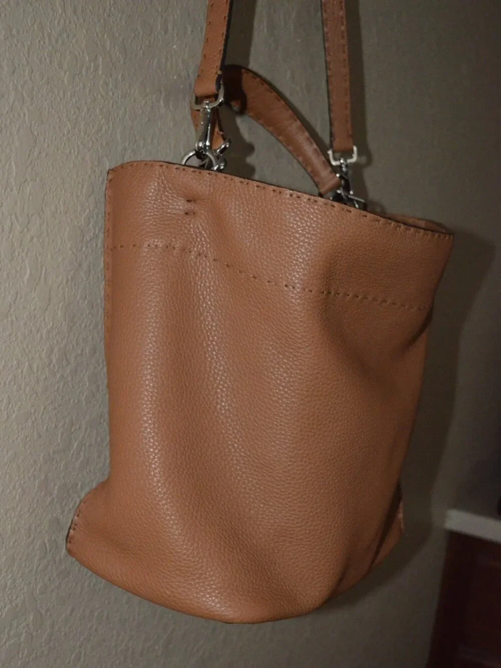 Fendi  Brown Leather Selleria Anna Top Handle Shoulder Strap Bucket Bag